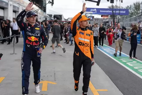 Max Verstappen (l) und Lando Norris