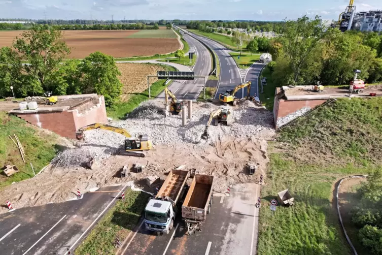 Beim Abriss der Brücke im April waren nur die Pfeiler stehen geblieben. Nun müssen auch sie Neubauten weichen.