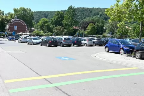 Dicke Linien sowie eine auf den Asphalt gemalte Parkscheibe sollen den Autofahrern Orientierung bieten. 