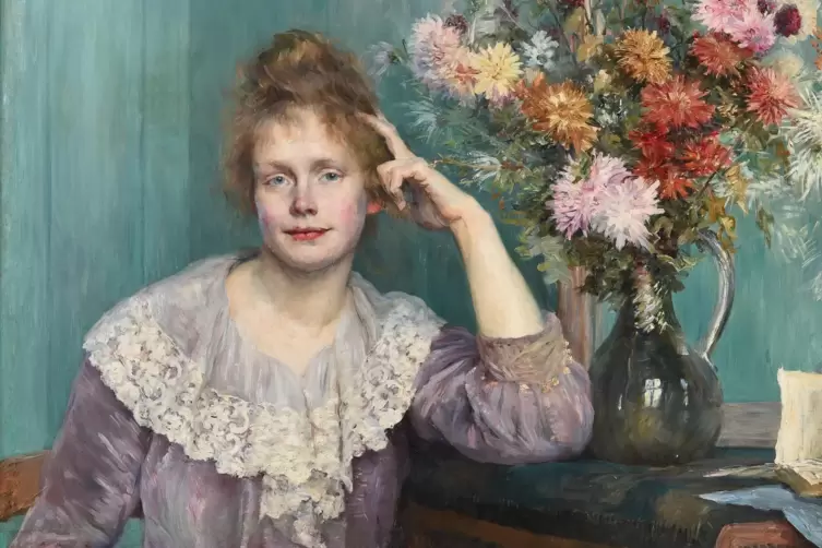 Louise Breslau (1856-1927): Jeune femme et chrysanthèmes (Porträt Mina Carlson-Bredberg, 1890)