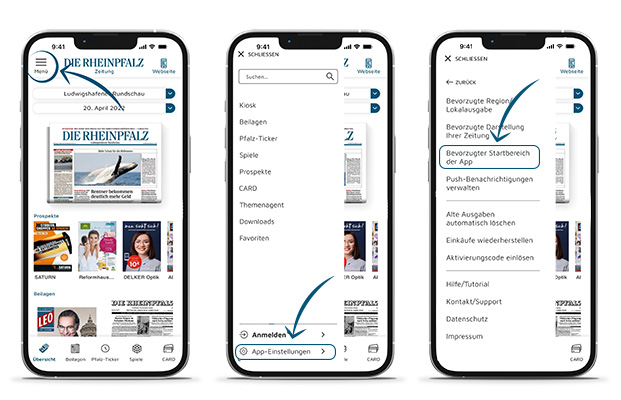 Hybrid App einstellen Web Zeitungsbereich