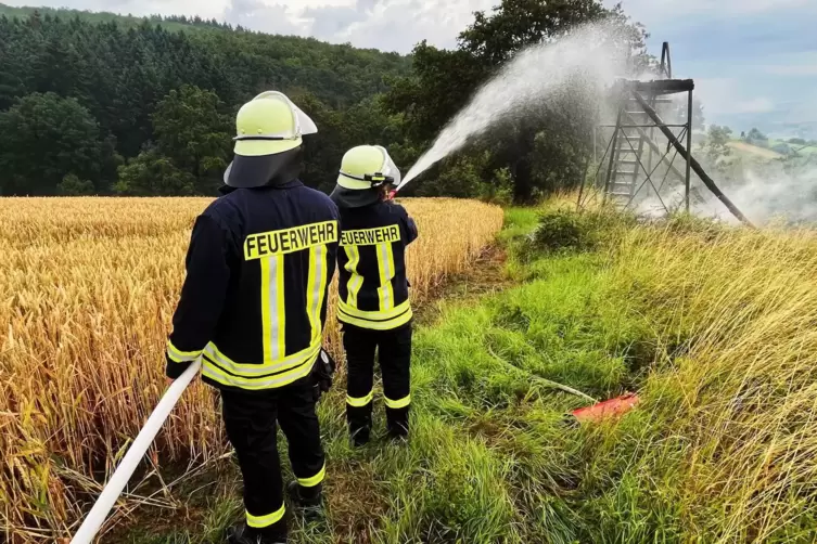 Am Freitagmorgen schlug ein Blitz in einen Hochsitz beim Weidelbacherhof ein. 