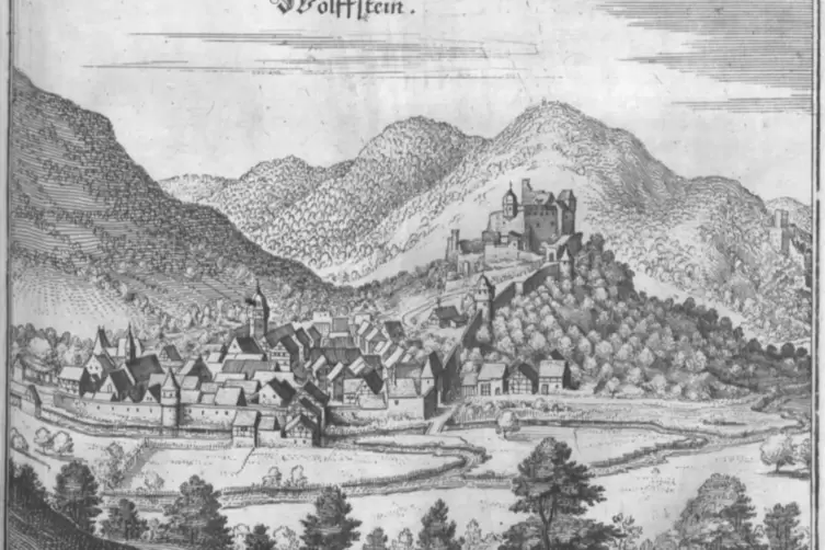 Der Merian-Stich aus dem 17. Jahrhundert zeigt auch die Burg Neu-Wolfstein. 