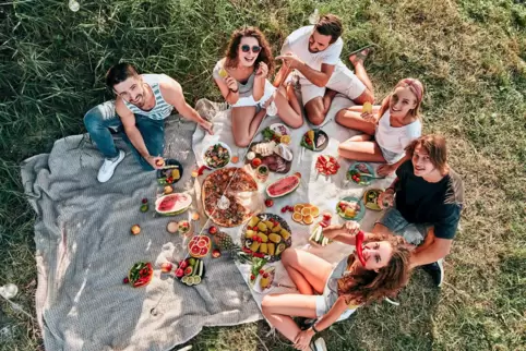 Sommerspaß: Picknick mit Freunden und Familie.