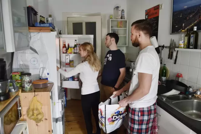 Eine Studenten-WG räumt den Kühlschrank ein