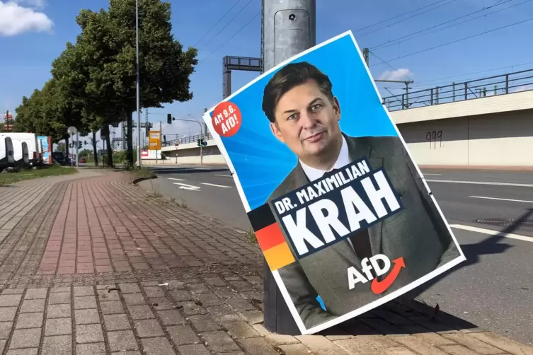 Ein AfD-Plakat in Erfurt zeigt den auch in den eigenen Reihen umstrittenen Europaspitzenkandidaten Krah.