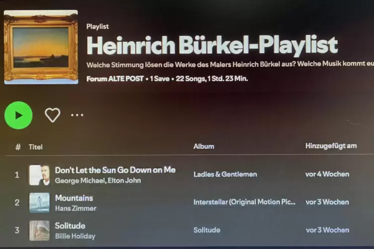 Gestern hatte die Spotify-Playliste 22 Vorschläge, das waren die ersten. 