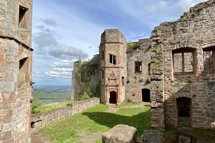 Die Retse der Madenburg mit grünen Wiesen und blauem Himmel