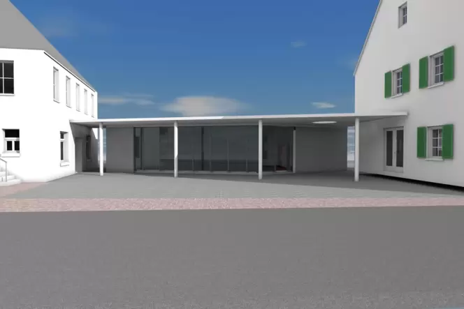 So soll der neue Mittelbau zwischen Altem Rathaus (links) und VHS mit einer Fläche von 250 Quadratmetern aussehen.