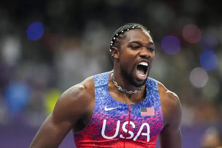 Jubelschrei nach dem Sieg im Fotofinish über 100 Meter: Noah Lyles. 