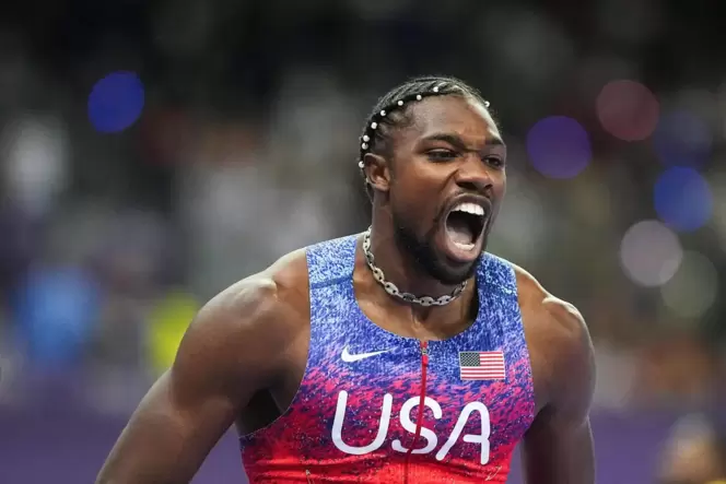 Jubelschrei nach dem Sieg im Fotofinish über 100 Meter: Noah Lyles.