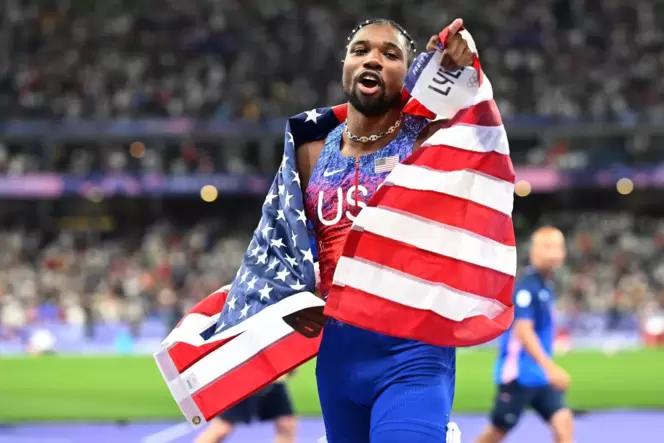 Noah Lyles gewinnt Gold im Sprint über 100 Meter.