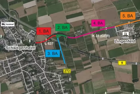 So sieht der Plan zur Fahrbahnsanierung zwischen Schwegenheim und Lingenfeld, Sperr B 272 aus.