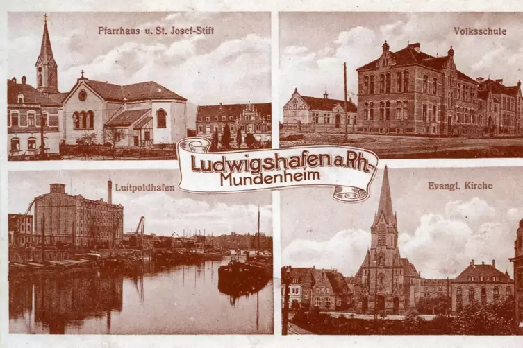 Eine Postkarte aus Mundenheim von 1910 zeigt den neuen Hafen.