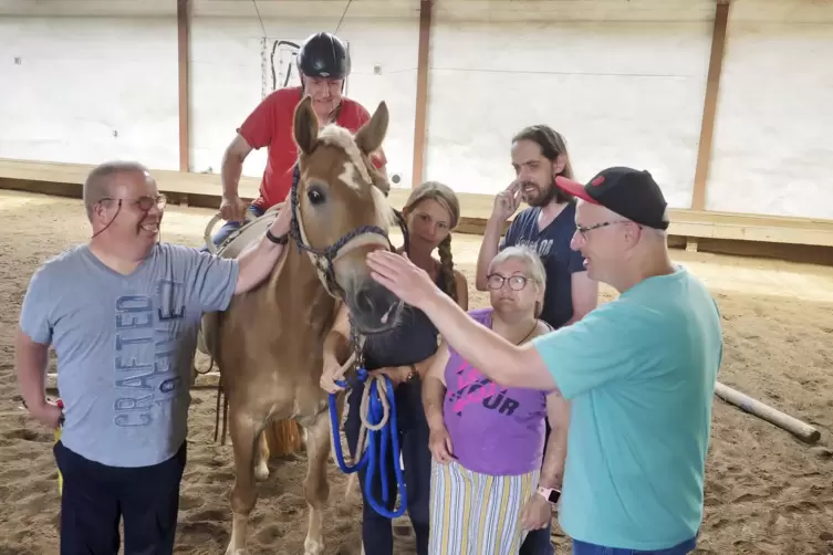 Lebenshilfe zu Gast beim Reitverein Kusel: Einer der Gäste traute sich auf den Rücken von Haflinger Smartie.