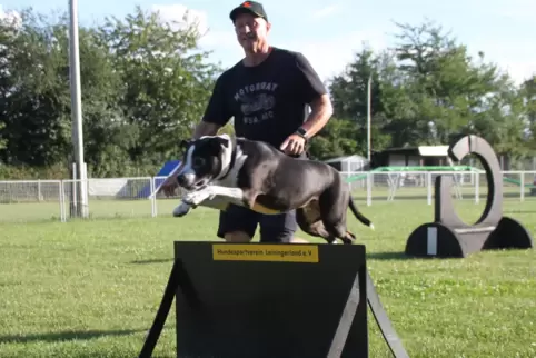 Gerhard Seibel fordert Hund Sam regelmäßig. 