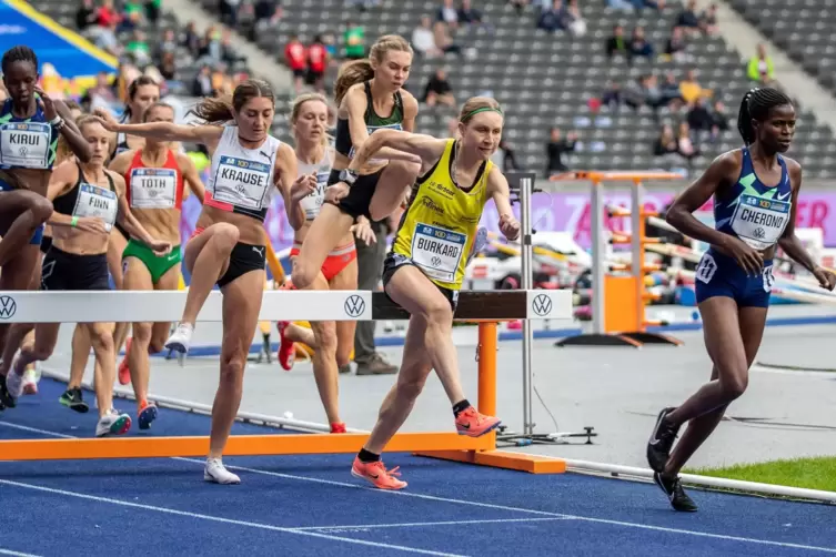 Elena Burkard (gelbes Trikot) beim Istaf 2021. Für den Abendstraßenlauf hat die 32-Jährige sich eine schnelle Zeit vorgenommen. 