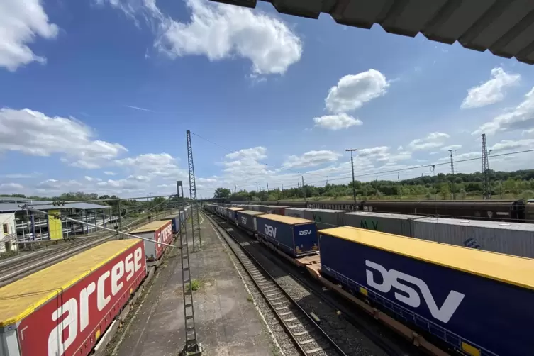 Stau: Güterzüge warten im Wörther Bahnhof auf die Weiterfahrt.