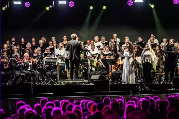 Stimmungsvoll in Szene gesetzt: die zahlreichen Mitwirkenden des Opern- und Operettenabends zum Stadtjubiläum. 