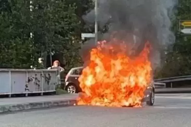 Am Donnerstagabend brannte ein Auto auf der Neuhofbrücke in Rodalben.