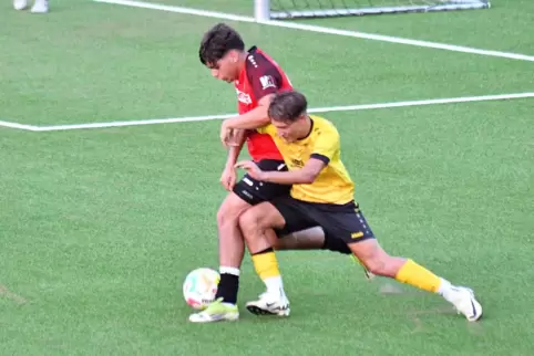 TSC-Spieler Fabian Bayer (in Rot, hier gegen den Ixheimer David Ruban) traf schon vor der Pause zweimal.