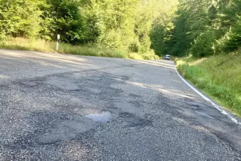 Die Landesstraße am Braunsberg zwischen Salzwoog und Ludwigswinkel zu sehen.