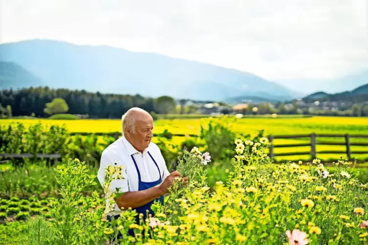 Hans Aichner baut in seinem Garten am Lechnerhof Gemüse, Kräuter und Blumen an. 