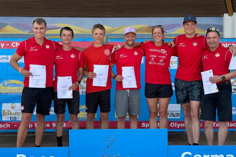 Die Landesmeister und Podiumsplatzierten des 1. FCK, von links nach rechts: Daniel Hauer, Philipp Letzel, Jakob Wagner, Marc Rhe