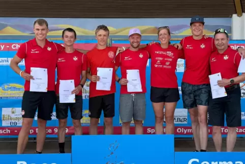 Die Landesmeister und Podiumsplatzierten des 1. FCK, von links nach rechts: Daniel Hauer, Philipp Letzel, Jakob Wagner, Marc Rhe