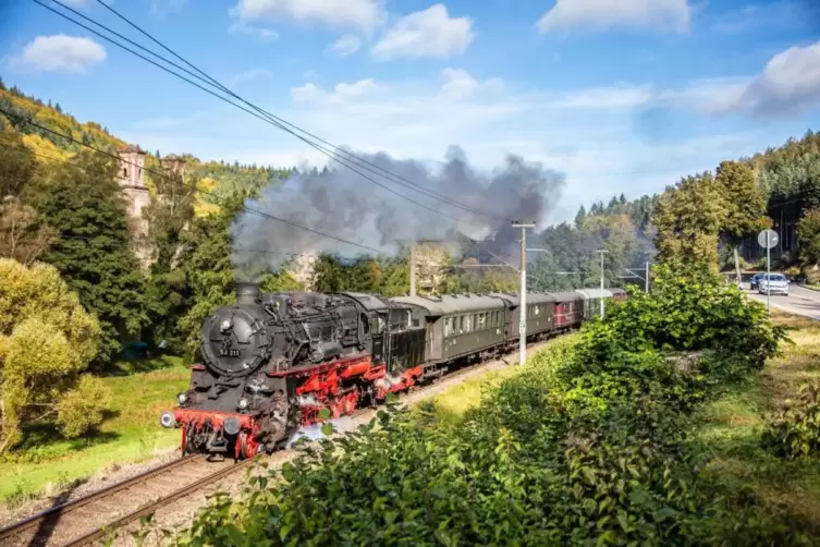 Die Lokomotive 58 311 der Dampfnostalgie Karlsruhe, einer Sektion der Ulmer Eisenbahnfreunde. 