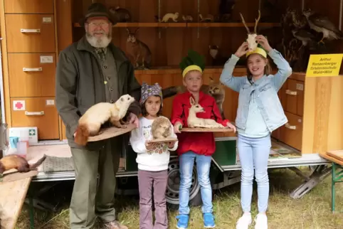 Mal flauschig, mal stachelig: Jäger Artur Ranzenberger zeigt (von links) Ida, Katie sowie Leo die Tiere des Waldes und der Wiese