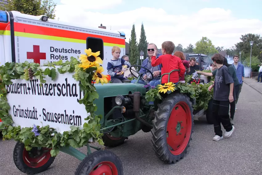 Tuckert durch den Ort: Bauern- und Winzerschaft Grünstadt-Sausenheim.