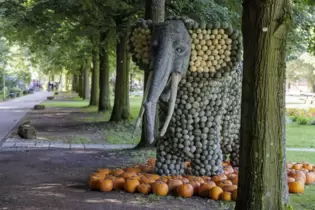 Im Neumühlepark der Gartenschau Kaiserslautern: ein Elefant am Wegesrand.