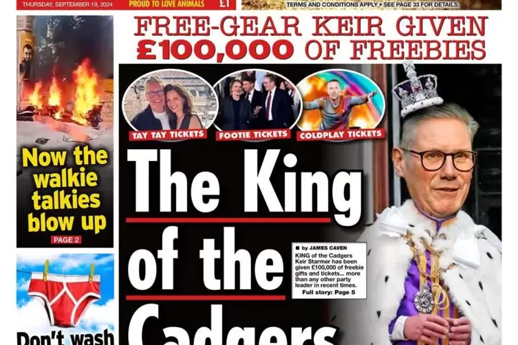 „König der Schnorrer“: „Daily Star“-Titelseite über die Schwäche des britischen Premierministers Keir Starmer für kostenlose Zuw