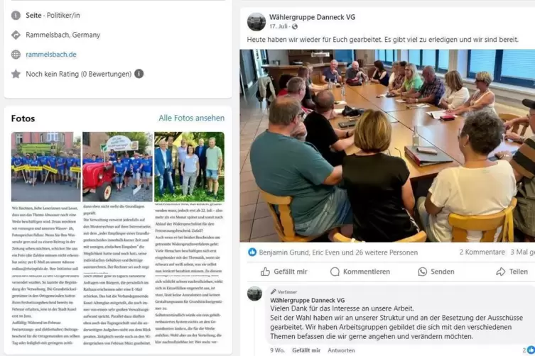 Auf ihrer Facebookseite informiert die Wählergruppe Danneck über ihre Arbeit.