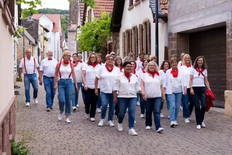 Im Jubiläums-Outfit: die Mitglieder des Bobenheimer Chors Mundwerk.