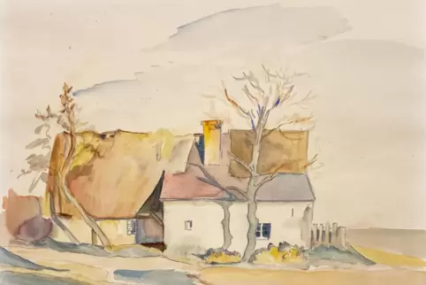 Paula Lauenstein kümmerte sich um das elterliche Gut im Kreis Bautzen. Das Aquarell zeigt dort ein „Haus in Wetro“ (1928). 