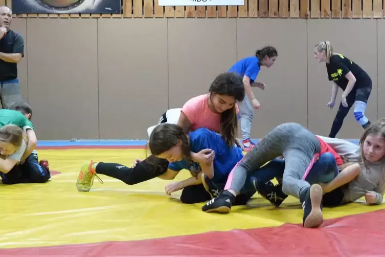 Nur diese eine Matte steht den Haßlocher Ringern im TSG-Sportzentrum zu Verfügung (unser Bild zeigt ein Ferientrainingscamp für 