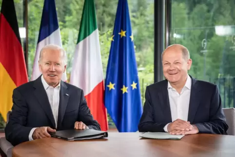 Das Verhältnis zwischen US-Präsident Joe Biden (links) und Kanzler Olaf Scholz (hier beim G7-Gipfel in Elmau 2022) gilt als gut.