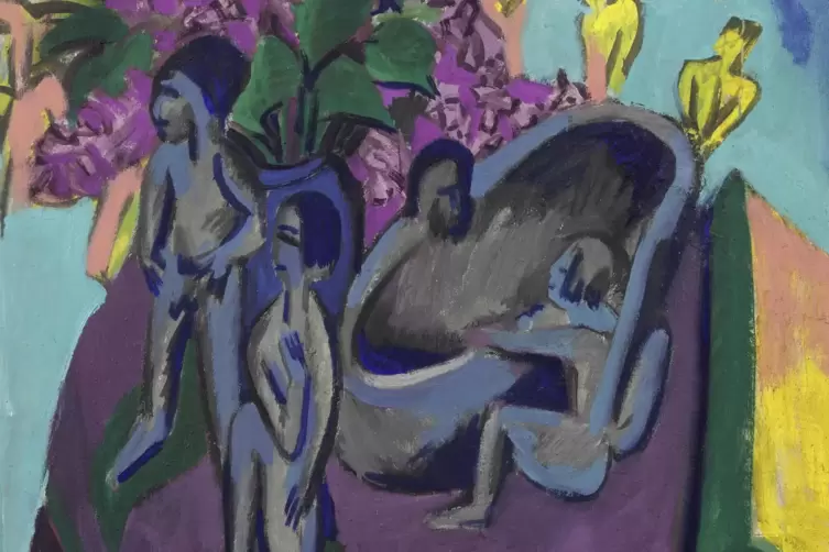 Ernst Ludwig Kirchner: Stillleben mit Skulpturen und Blumen, 1912