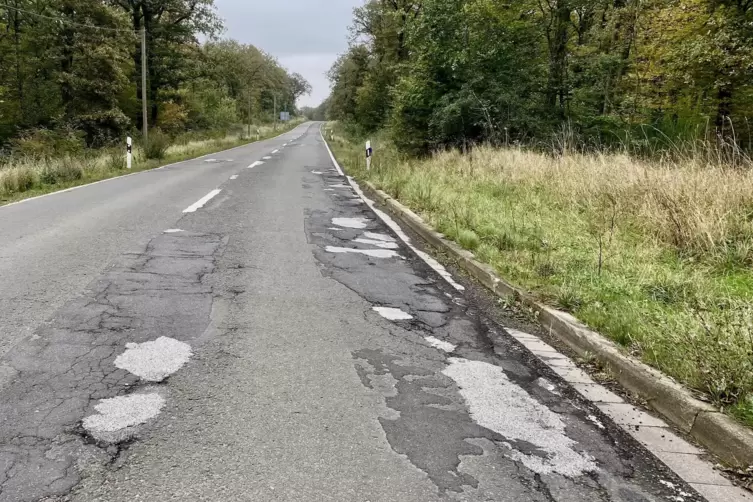 Auch die L386 zwischen Bastenhaus und Kirchheimbolanden ist in keinem besonders guten Zustand.