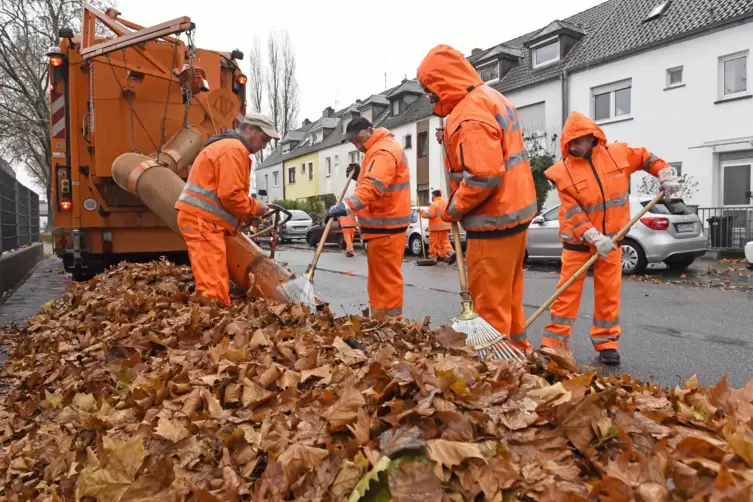 WBL-Mitarbeiter beim Laubsaugen in Süd.