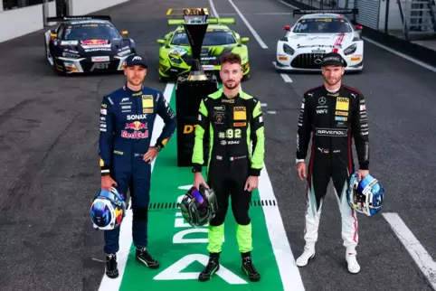 Ein Trio kämpft um die DTM-Krone: Kelvin van der Linde, Mirko Bortolotti und Maro Engel (von links).