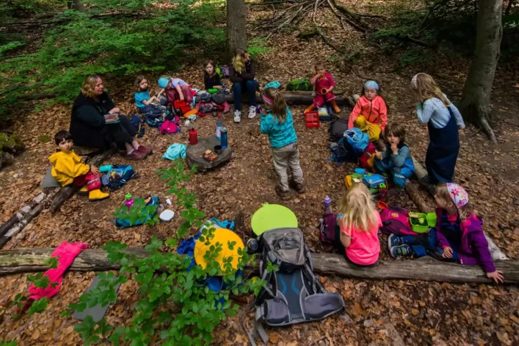 Halten sich weitgehend in der Natur auf, brauchen aber trotzdem einen festen Stützpunkt: Kinder einer Waldkita. 