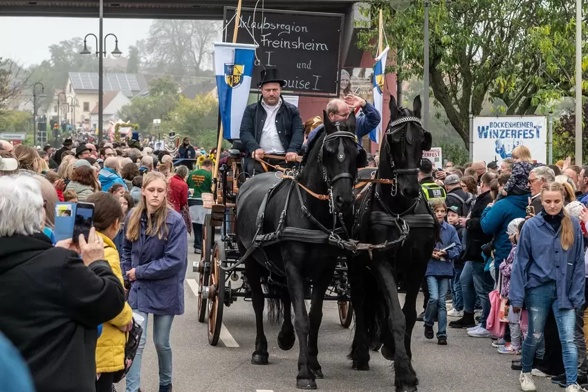 Die Pferdekutsche aus Freinsheim mit Weinprinzessin Louise I kam beim Publikum gut an.