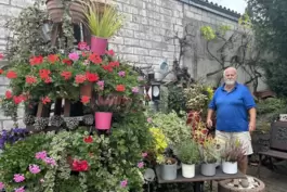 Der Kraftsportler hat auch ein Händchen für Blumen: Bertram Tiebel und sein „Blumenbaum“. 