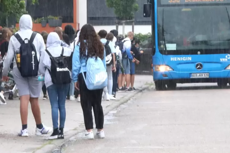 Probleme gibt es hauptsächlich auf dem Hinweg zur Schule. Unser Foto zeigt eine Haltestelle am Europa-Gymnasium Wörth aus dem Ja