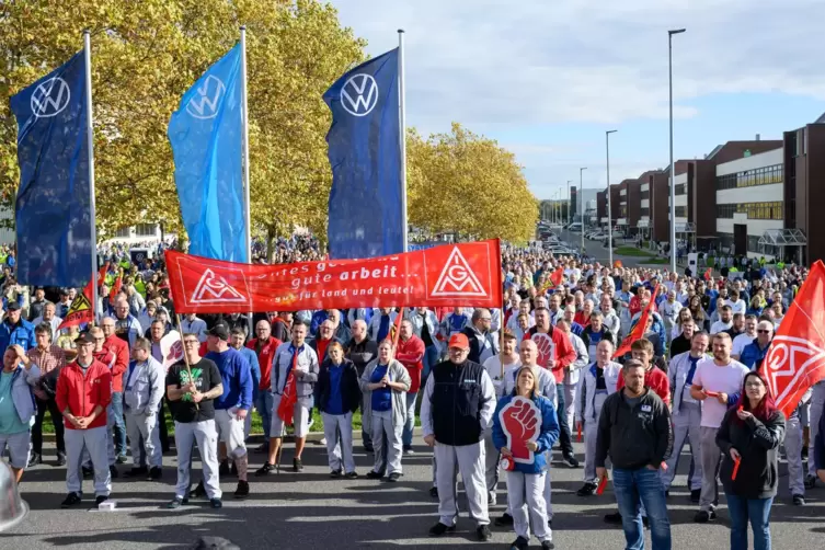 Beschäftigte des VW-Werks in Zwickau am Montag bei einer Info-Veranstaltung des Betriebsrats.