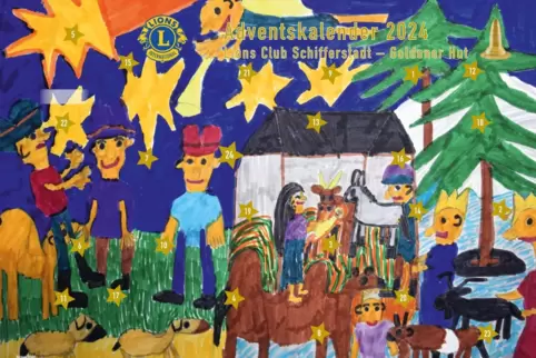 Der Adventskalender des Lions-Clubs zeigt farbenfrohe weihnachtliche Motive.