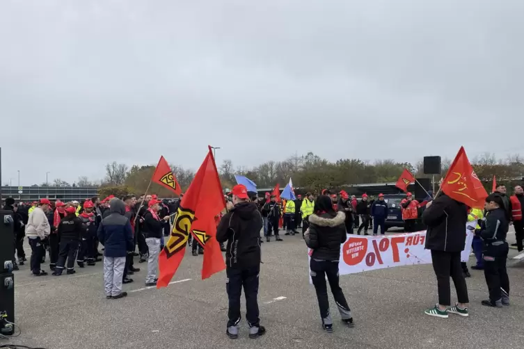 Rund 2500 Beschäftigte von Daimler Truck in Wörth beteiligten sich an dem Warnstreik.